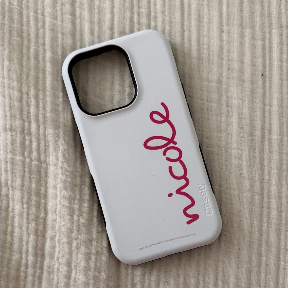 Casely Personalized Love Island White and Pink iPhone 14 Pro Case